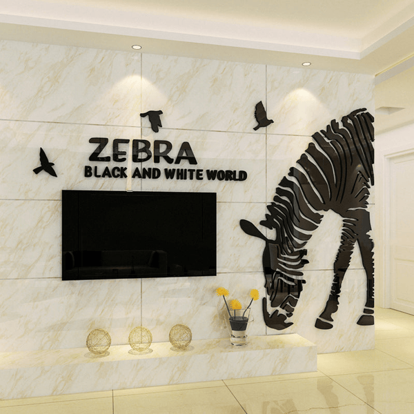 Zebra DIY 3D Acrylic Wall Sticker for Nursery and Decoration Small - Whole Size 35.5*43.5 Inch / Black by Accent Collection Home Decor