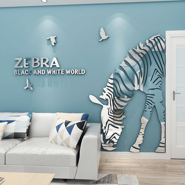 Zebra DIY 3D Acrylic Wall Sticker for Nursery and Decoration Small - Whole Size 35.5*43.5 Inch / Silver by Accent Collection Home Decor